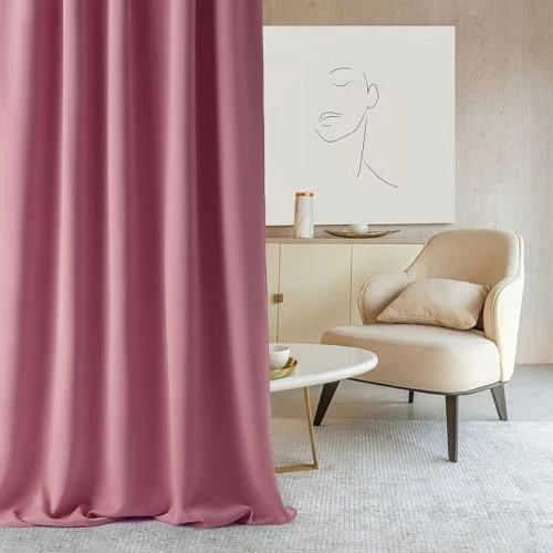 ROOM99 Gardin med veckband aura 140 x 240 cm bredd höjd, mörkläggning, glidande gardiner, dekoration, modern gardin, vardagsrum, sovrum, rosa 5908224078971