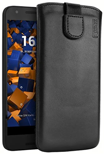 mumbi Äkta läderfodral kompatibel med LG Nexus 5X fodral i läder Wallet, svart 4251077242206
