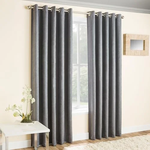 Förbättrad Living Vogue grå silver 229 x 274 cm (90 108 tum) öljett termiskt brusreducerande dim ut gardiner för sovrum och vardagsrum 5036112339184