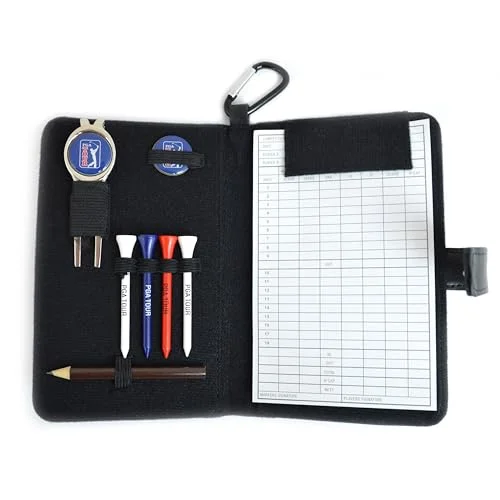 PGA Tour Real Leather Golf arrangör med scorekort, hållare och tillbehör svart 5060017779561