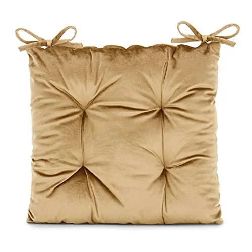 AmeliaHome Stolkudde med band 40 x cm sittdyna sammet utseende Aleksa senapsgul 4251838543016