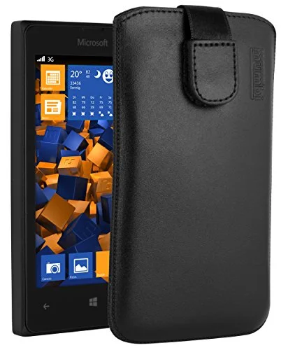 mumbi äkta läderfodral kompatibel med Microsoft Lumia 435 skal läder väska Case Wallet, svart 4251077229597