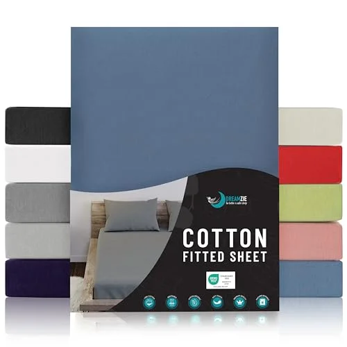 SPÄNNLAKAN I BOMULLSJERSEY Blå För madrass 90 x 200 22 cm Certifierad fri från kemiska produkter (OEKO TEX), Spännlakan med full elastic 3701217606821
