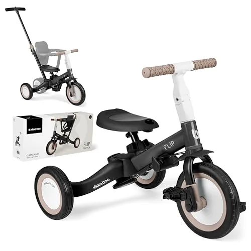 KikkaBoo FLIP 5 i 1 evolutionär babycykel, barncykel från år till år, trike, cykel med eller utan pedaler, justerbar och omvandlingsbar, svart 3800171212168