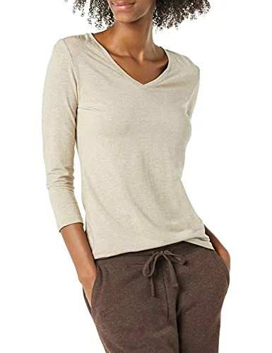 Amazon Essentials Women's V ringad T shirt klassisk passform med kvartsärmar (finns i plusstorlek), Ljusbrun ljung, XL 195111697932