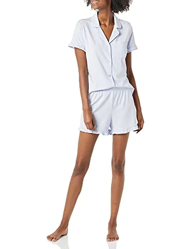 Amazon Essentials kvinnors bomull modal passpoal krage pyjamas set (finns i plusstorlek), ljusblå XS 195111706153