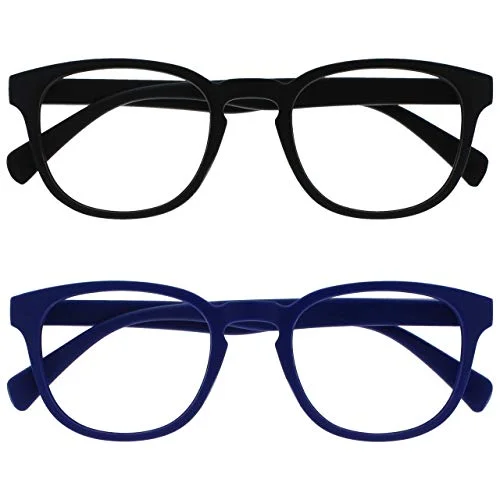 OPULIZE Pop läsglasögon 2 pack roliga runda matt ram svart blå fjädergångjärn reptåliga män kvinnor RR2 13 +1,50 5055955358138