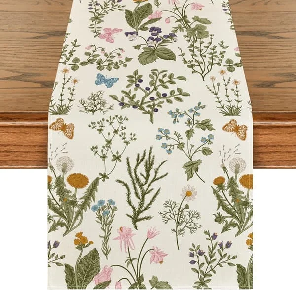 (1 st, 33×183 cm) Bordslöpare med vilda blommor och fjärilar för vår och sommar, säsongsbetonad köksdekoration för familjesammankomster 250927xchfd670
