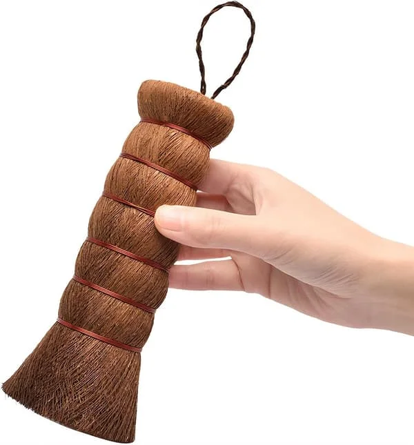 1-pack diskborste i palm, naturlig palmfiberborste för diskning, grytor och pannor - mjuka, täta borst som inte repar, upphängningsögla för enkel förvaring X005-F-9501