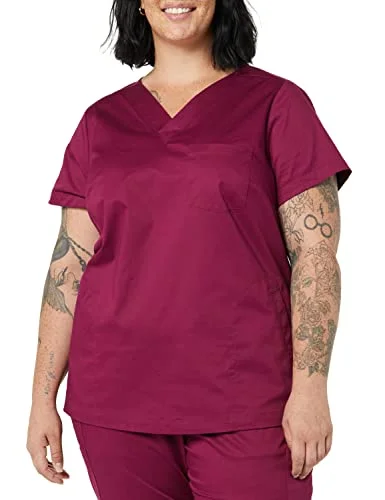 Amazon Essentials dam klassisk passform v ringad kortärmad scrub top (finns i plusstorlek), plommon, X Large 196433517632