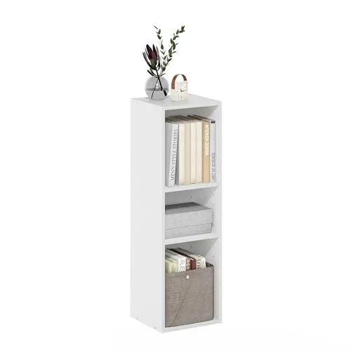 Furinno Fulda 3 nivås platsbesparande förvaringshylla bokhylla, 25 cm bredd, vit 840308809239